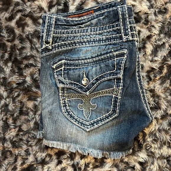 Rock Revival 30 Blue Denim Shorts with White Stitching - Picture 3 of 16